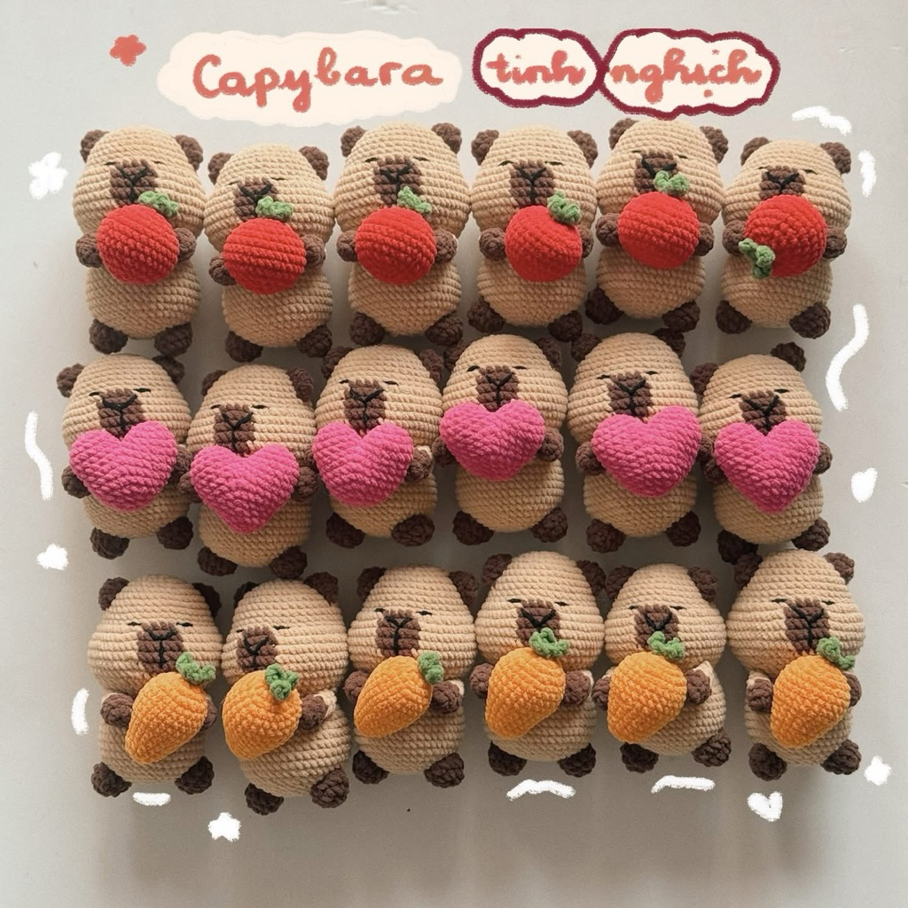 Móc Khoá Len Nhung Capybara Chuột Lang Nước Ôm Trái Cây Tim Couple Valentines Quà Tặng Dễ Thương