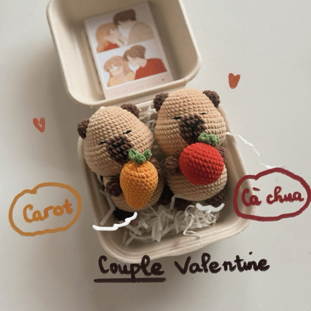 Móc Khoá Len Nhung Capybara Chuột Lang Nước Ôm Trái Cây Tim Couple Valentines Quà Tặng Dễ Thương