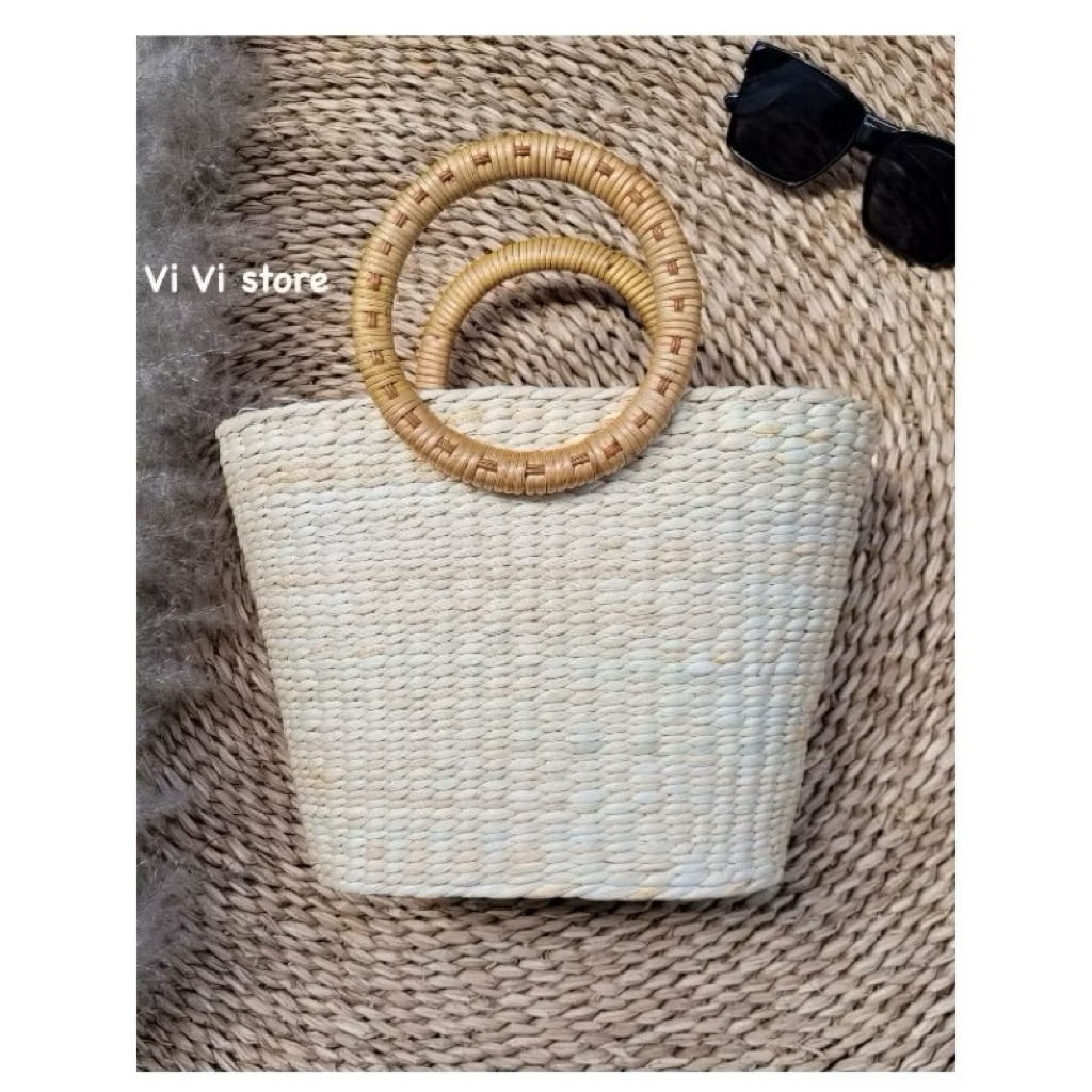 Túi cói lục bình handmade thêu hoa ruy băng hàng loại 1 hàng cao cấp