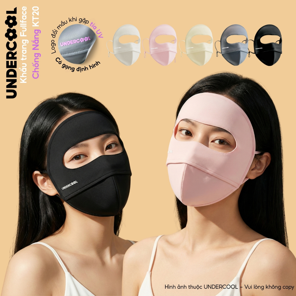 Khẩu trang toàn mặt Fullface chống nắng chống UV UNDERCOOL - Che trán toàn diện, Logo đổi mầu thông minh KT20