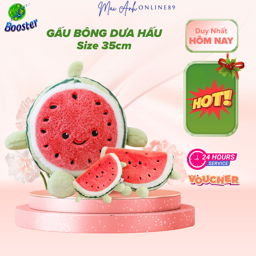 Gấu bông Trái Dưa Hấu mặt cười thú bông quả dưa, Gối ôm mềm mịn - Quà tặng xinh xắn