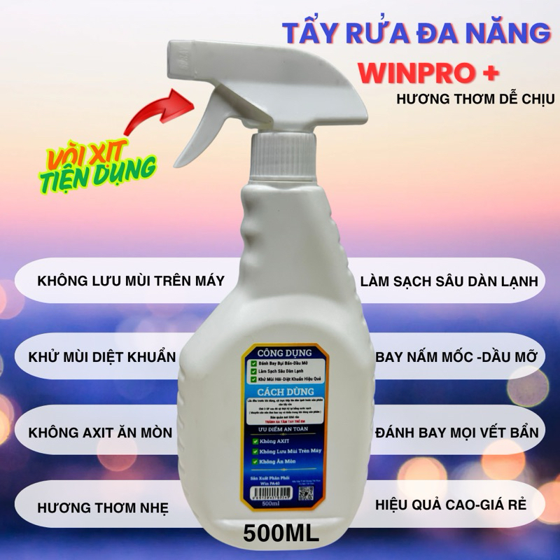 Nước tẩy ĐA NĂNG WINPRO + TẨY RỬA MỌI VẾT BẨN .MÁY GIẶT, MÁY LẠNH, NHÀ BẾP ...... DUNG TÍCH 500ML