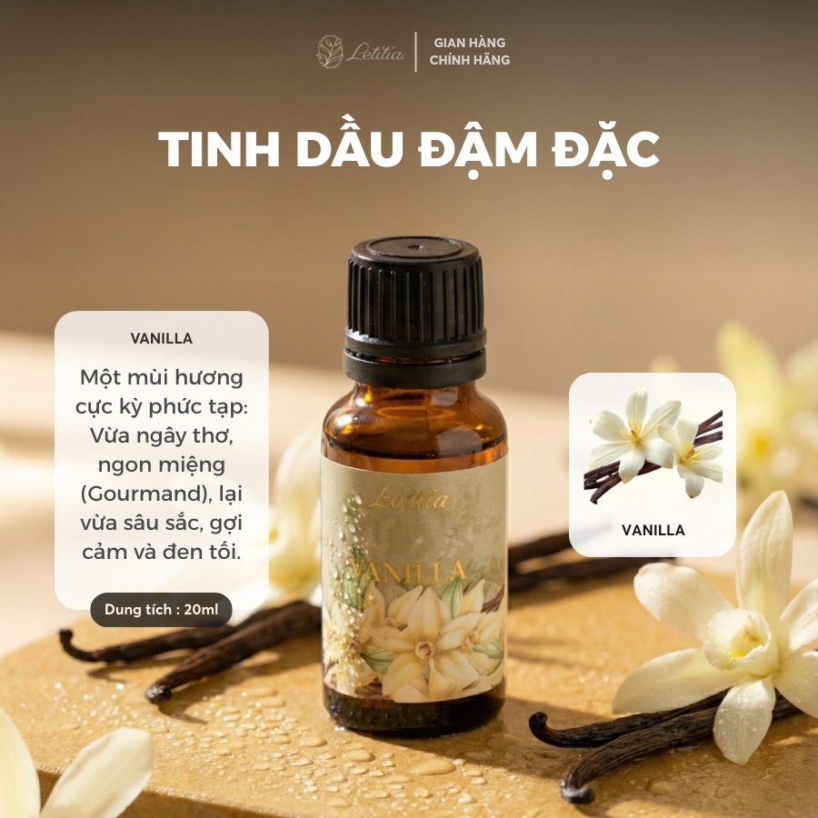 Tinh Dầu Đậm Đặc Nước Hoa Letitia Vanilla (Hương Vani Ngọt) Giúp Thư Giãn & Dễ Ngủ Size 20ml