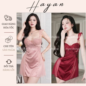 HT249 Váy ngủ sexy phối ren cúp v1 có GỌNG kèm ĐỆM LÓT,đồ ngủ lụa hở lưng dây buộc HT249