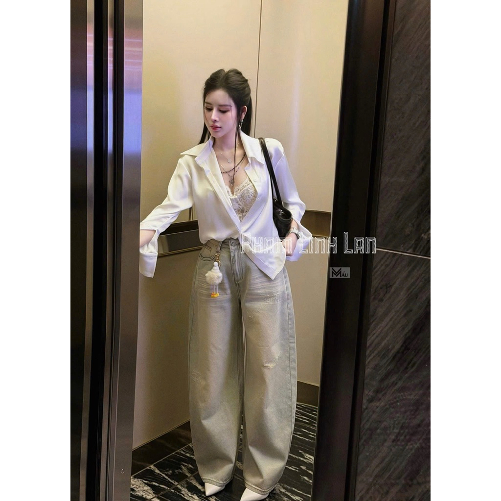 Áo sơmi lụa đính khuy dài tay basic siu đẹp