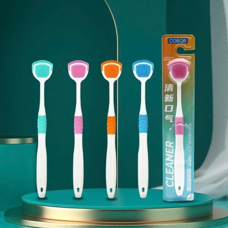Dụng Cụ Vệ Sinh Răng Miệng Cạo Lưỡi Silicon Mềm, Đầu Bàn Chải 2 Mặt Làm Sạch Lưỡi