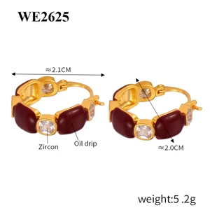 Bông tai nữ titan cổ điển tráng men sơn dầu màu đỏ sẫm sang trọng nhiều kiểu không gỉ WE2625 BY ACCESSORIES