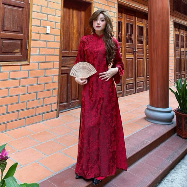 Áo Dài Diên Hồng 2 Tà Cách Tân Dáng Suông Cổ Truyền Thống 2.5cm - Áo Dài Vân Yên VY016