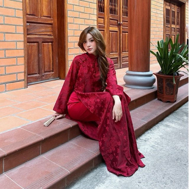 Áo Dài Diên Hồng 2 Tà Cách Tân Dáng Suông Cổ Truyền Thống 2.5cm - Áo Dài Vân Yên VY016