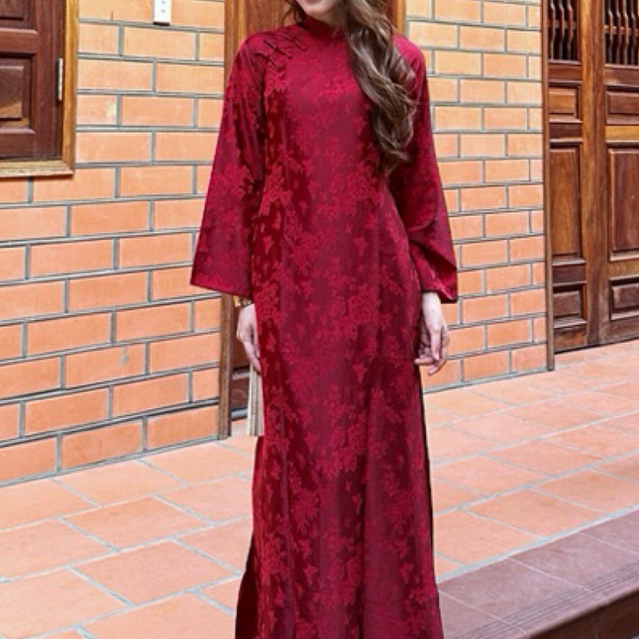 Áo Dài Diên Hồng 2 Tà Cách Tân Dáng Suông Cổ Truyền Thống 2.5cm - Áo Dài Vân Yên VY016