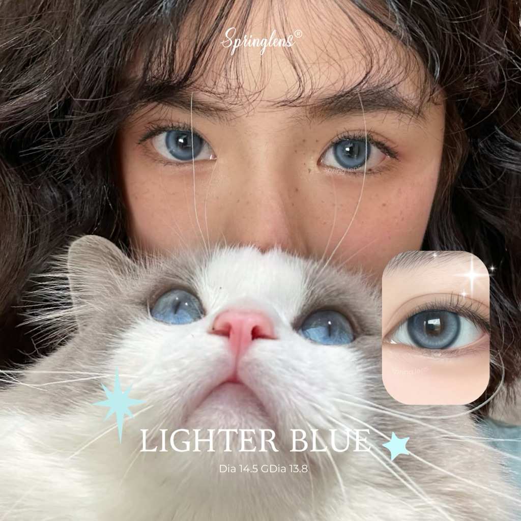 Kính áp tròng hiệu ứng bắt sáng EYE LIGHTER BLUE xanh bạc có giãn 0-7 độ | Spring Lens