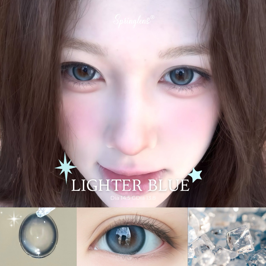 Kính áp tròng hiệu ứng bắt sáng EYE LIGHTER BLUE xanh bạc có giãn 0-7 độ | Spring Lens