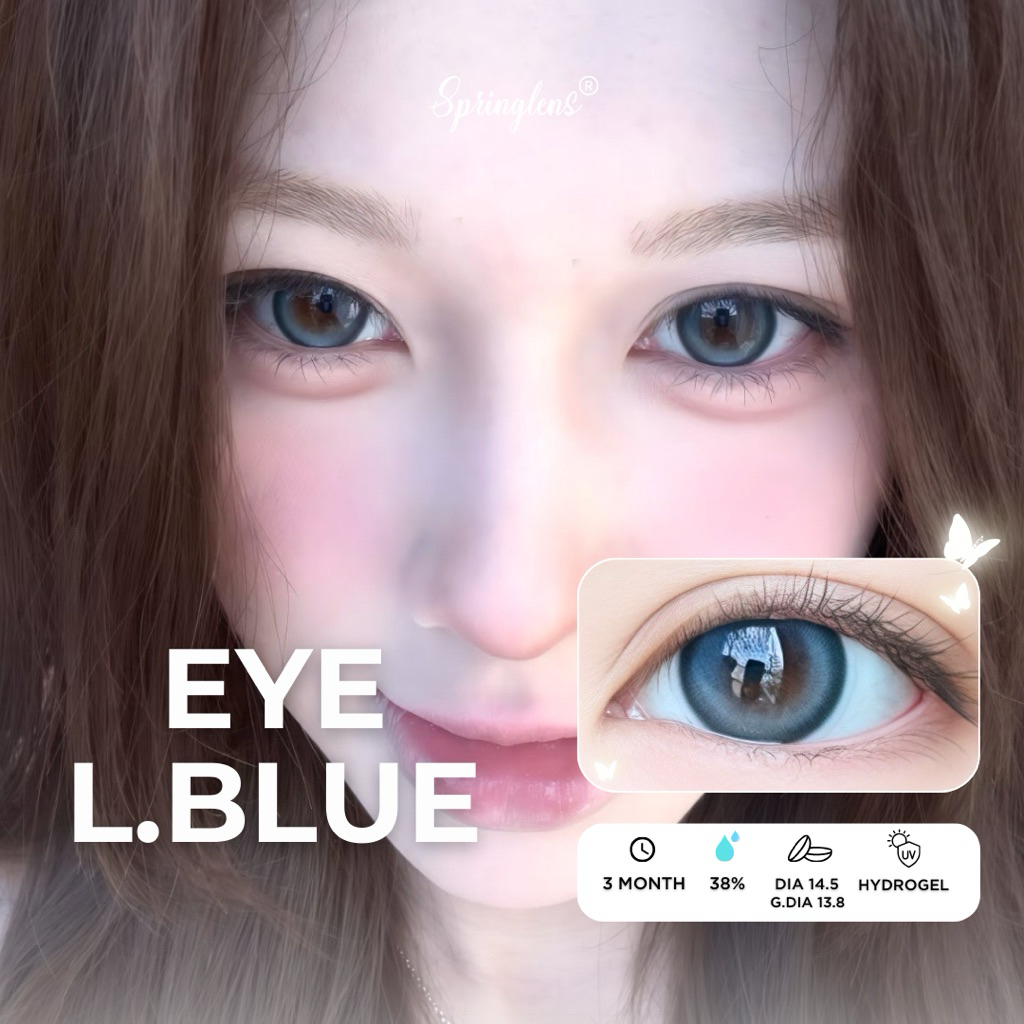 Kính áp tròng hiệu ứng bắt sáng EYE LIGHTER BLUE xanh bạc có giãn 0-7 độ | Spring Lens