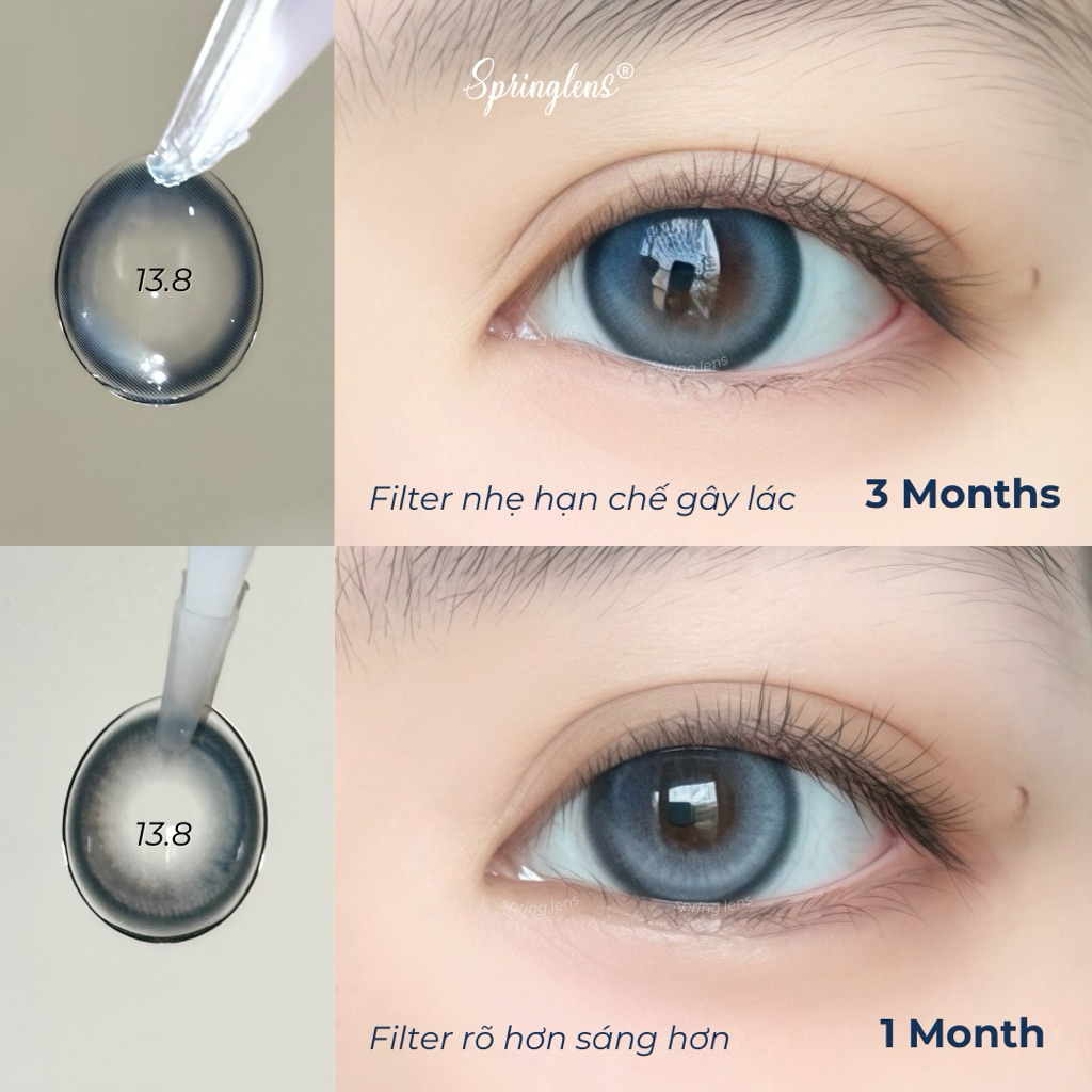 Kính áp tròng hiệu ứng bắt sáng EYE LIGHTER BLUE xanh bạc có giãn 0-7 độ | Spring Lens