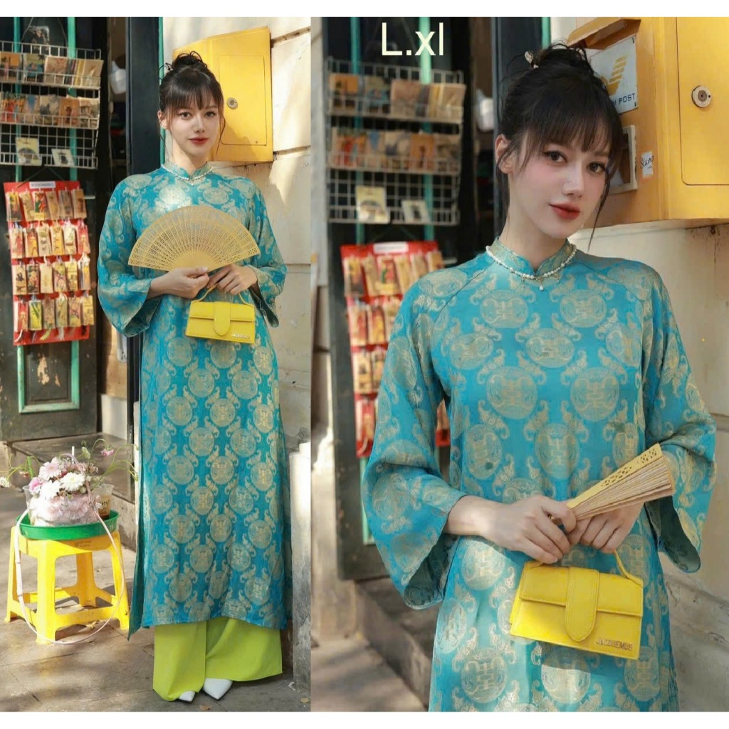 Set Áo dài cách tân dáng suông gấm thọ tay lỡ cổ cao basic nhiều màu+Quần ống rộng lụa mỹ mặc Lễ Tết truyền thống T1455G