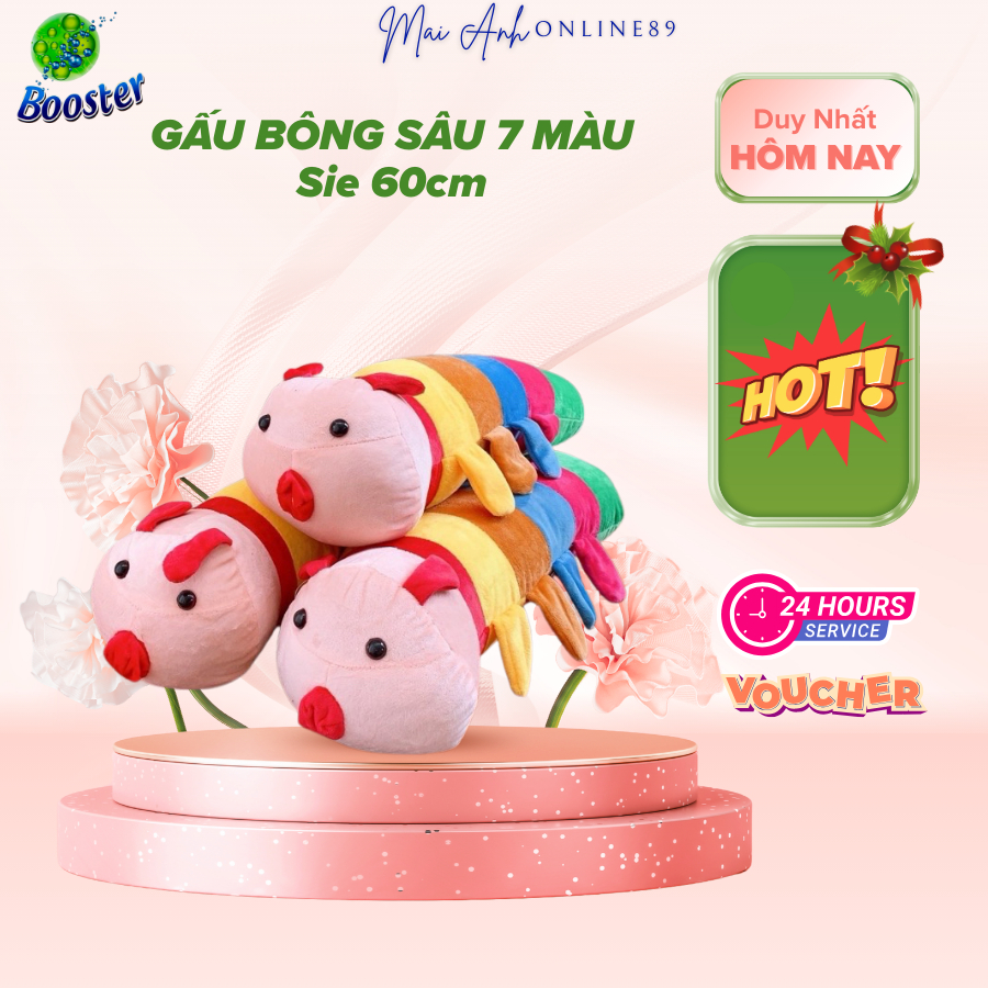 Gấu sâu 7 màu kt 60cm, Gấu ôm sâu nhiều màu sắc mềm mịn, dễ thương