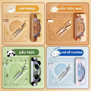 Set 4 thước kẻ cho học sinh, đồ dùng học tập cute đa năng với đầy đủ các loại thước và thước đo độ tiện lợi