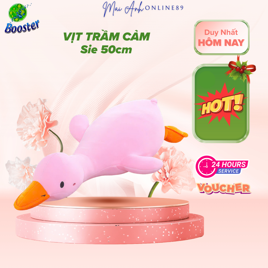 Gấu bông vịt trầm cảm màu hồng, vàng size 50cm thú bông cho bé