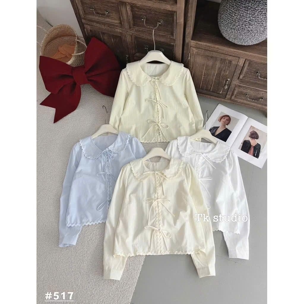 [𝑯𝒂 𝑨𝒏𝒉] Áo Sơ Mi Cổ Sen Buộc Nơ QCL1