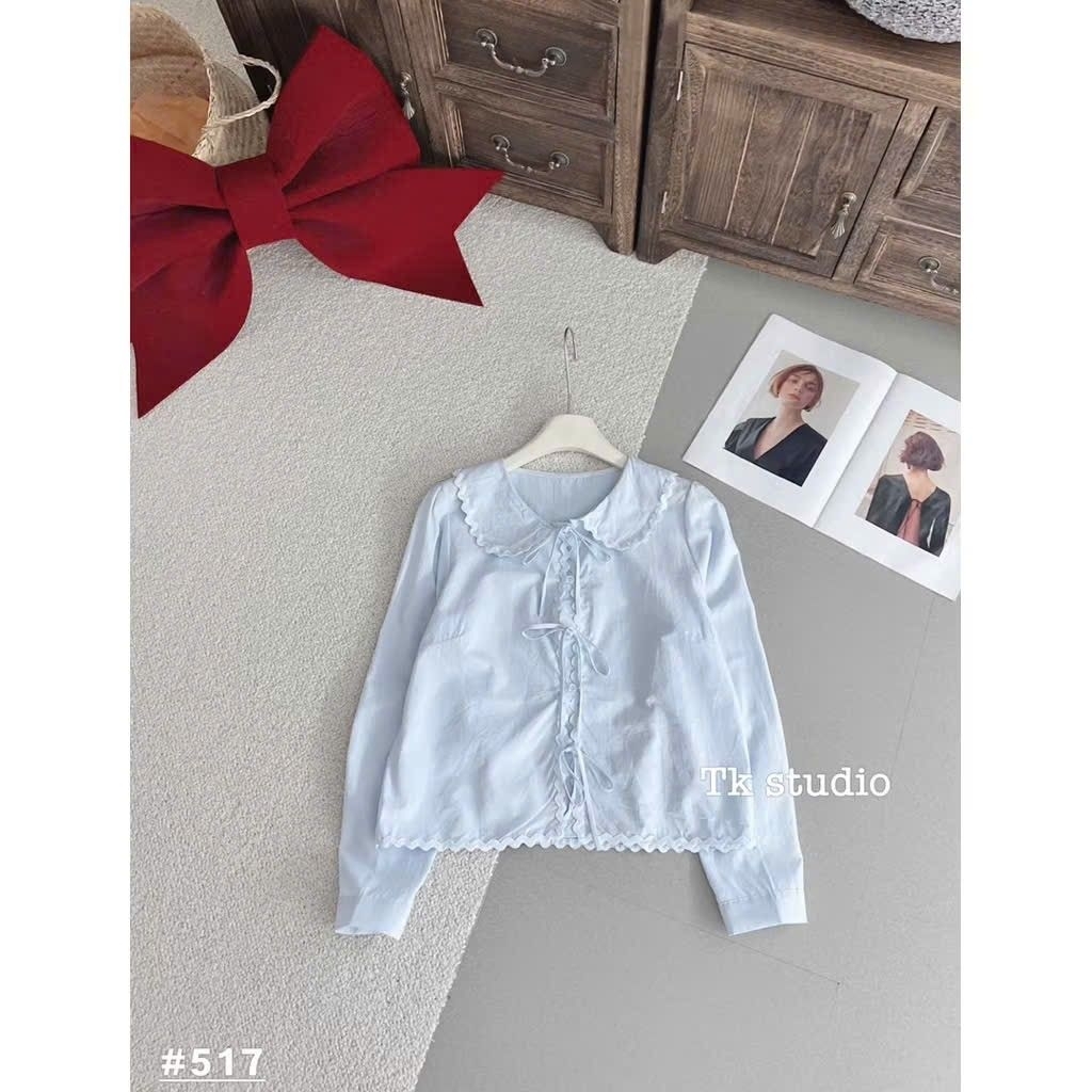 [𝑯𝒂 𝑨𝒏𝒉] Áo Sơ Mi Cổ Sen Buộc Nơ QCL1