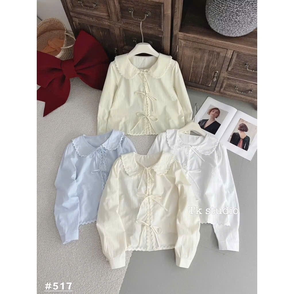 [𝑯𝒂 𝑨𝒏𝒉] Áo Sơ Mi Cổ Sen Buộc Nơ QCL1