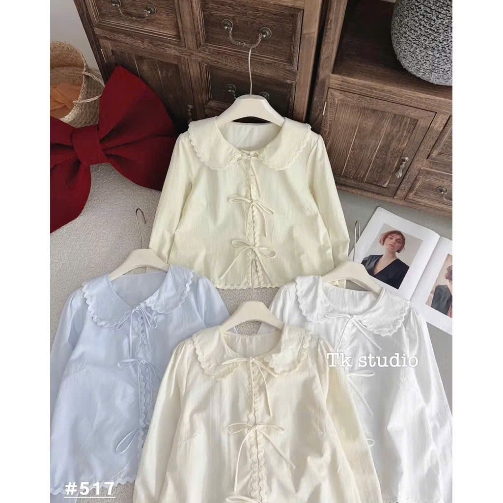 [𝑯𝒂 𝑨𝒏𝒉] Áo Sơ Mi Cổ Sen Buộc Nơ QCL1