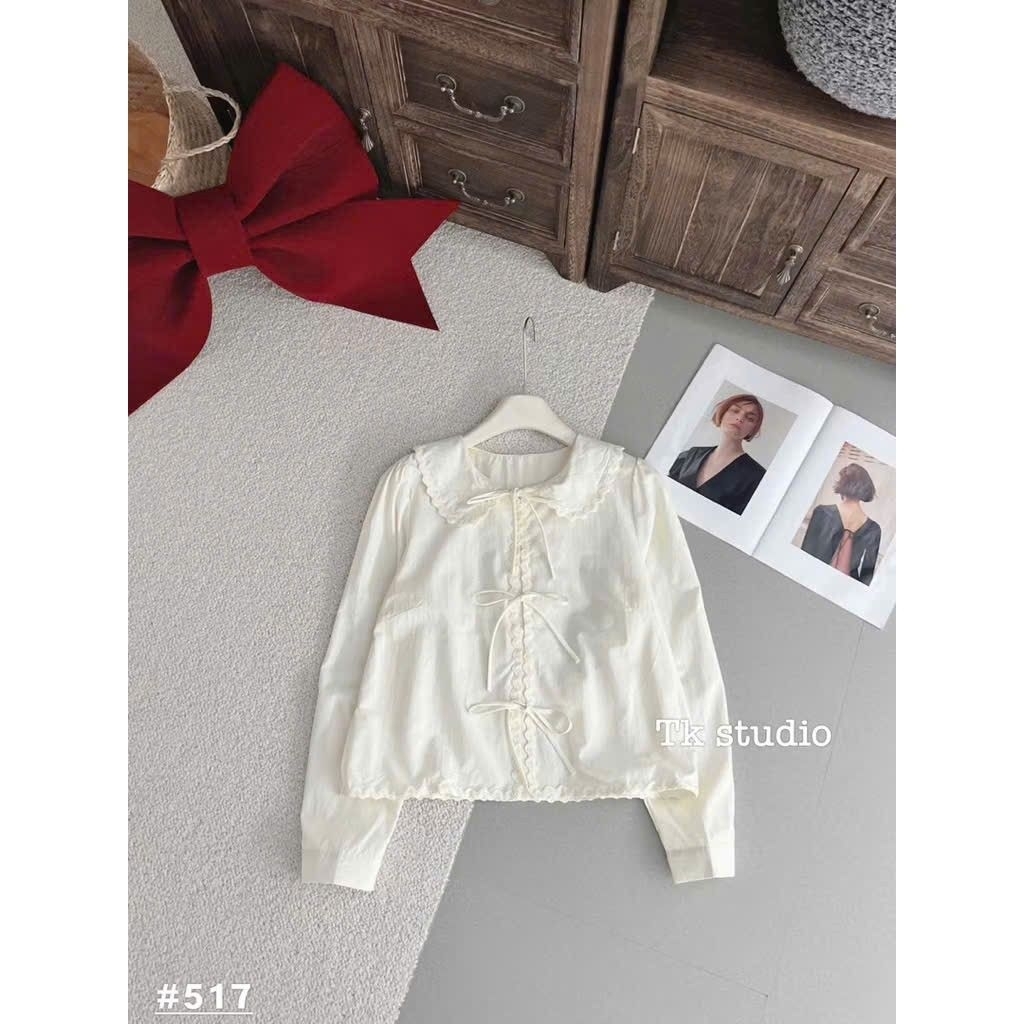 [𝑯𝒂 𝑨𝒏𝒉] Áo Sơ Mi Cổ Sen Buộc Nơ QCL1