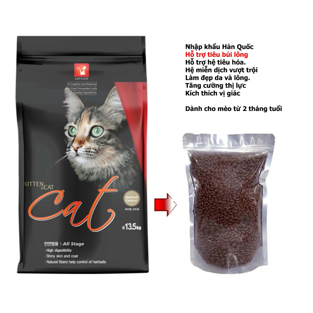 Thức Ăn Hạt Khô Cho Mèo Cateye  – Giàu Protein, Taurine Tốt Mắt & Tim Mạch, Lông Bóng Mượt