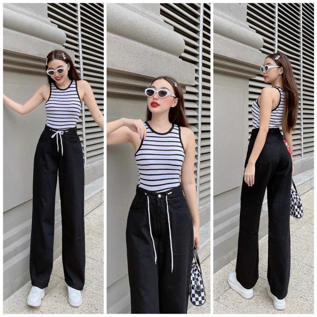 98-100cm Quần Jeans Nữ Lưng Cao Ống Suông Chất mềm Không Co Giãn