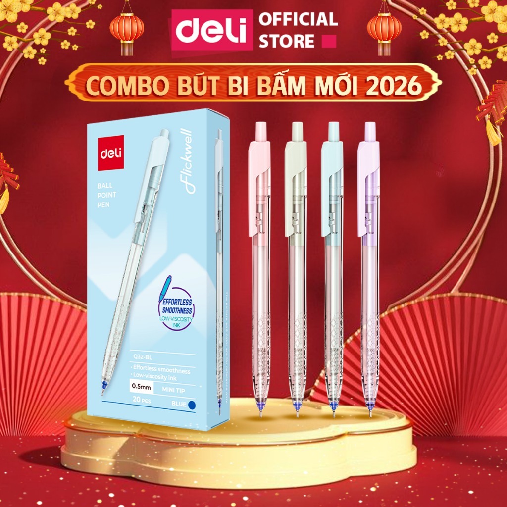 Combo 5/10/20 Bút Bi Deli Ngòi 0.5mm Nét Thanh Mảnh Màu Pastel Phù Hợp Với Học Sinh,Sinh Viên, Văn Phòng