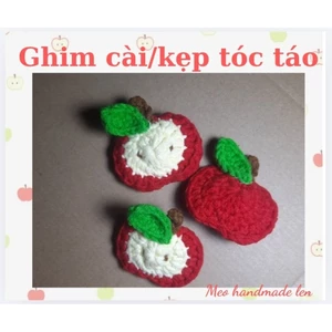 Pin/Ghim cài, kẹp tóc trái táo, apple - handmade len - crochet