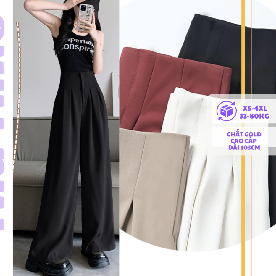 [Peinn] Quần ống suông bigsize cạp liền chât gold nhật gen eo hack dáng dài 103cm, mặc đi làm, đi học.