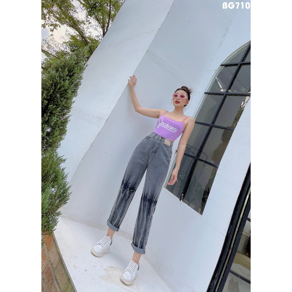 baggy jeans nữ phối màu thời trang