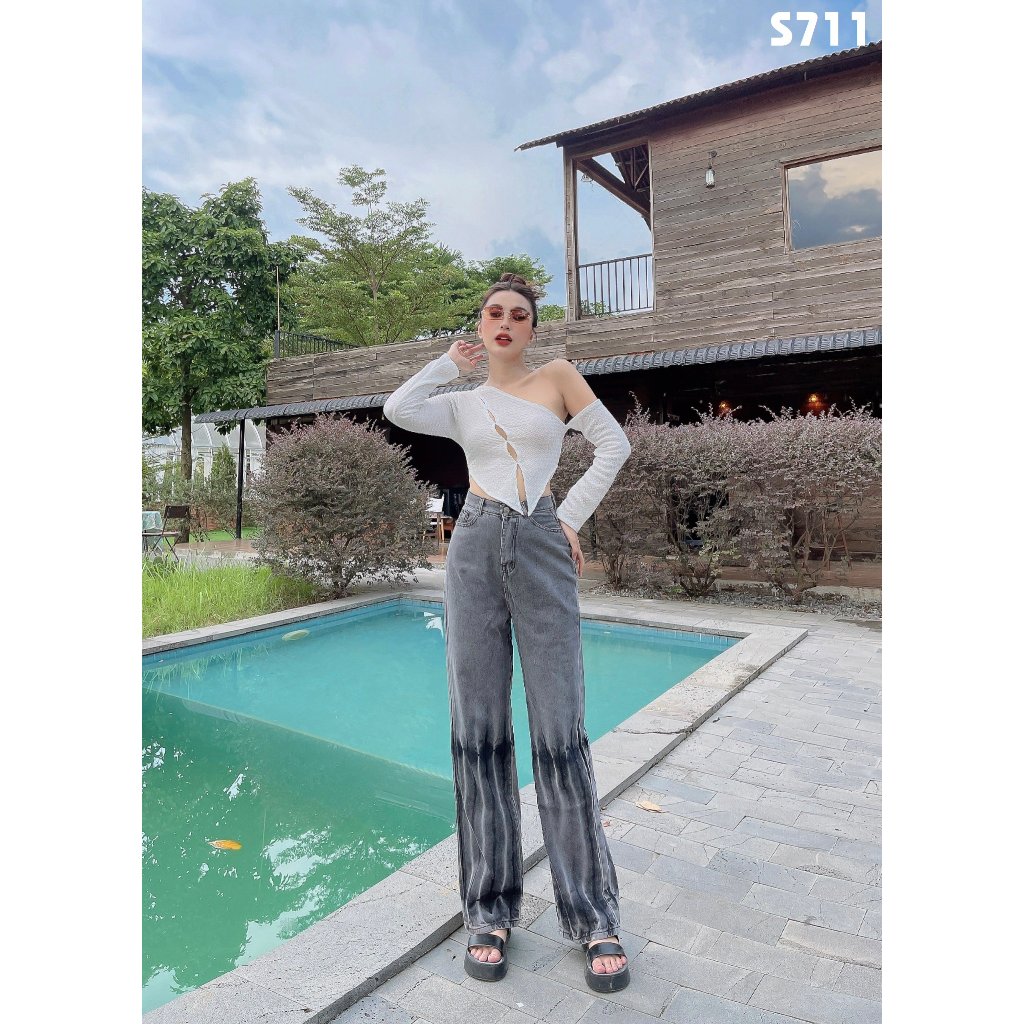 Quần Jeans Nữ Ống suông Phối Màu Thời trang