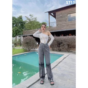 Quần Jeans Nữ Ống suông Phối Màu Thời trang