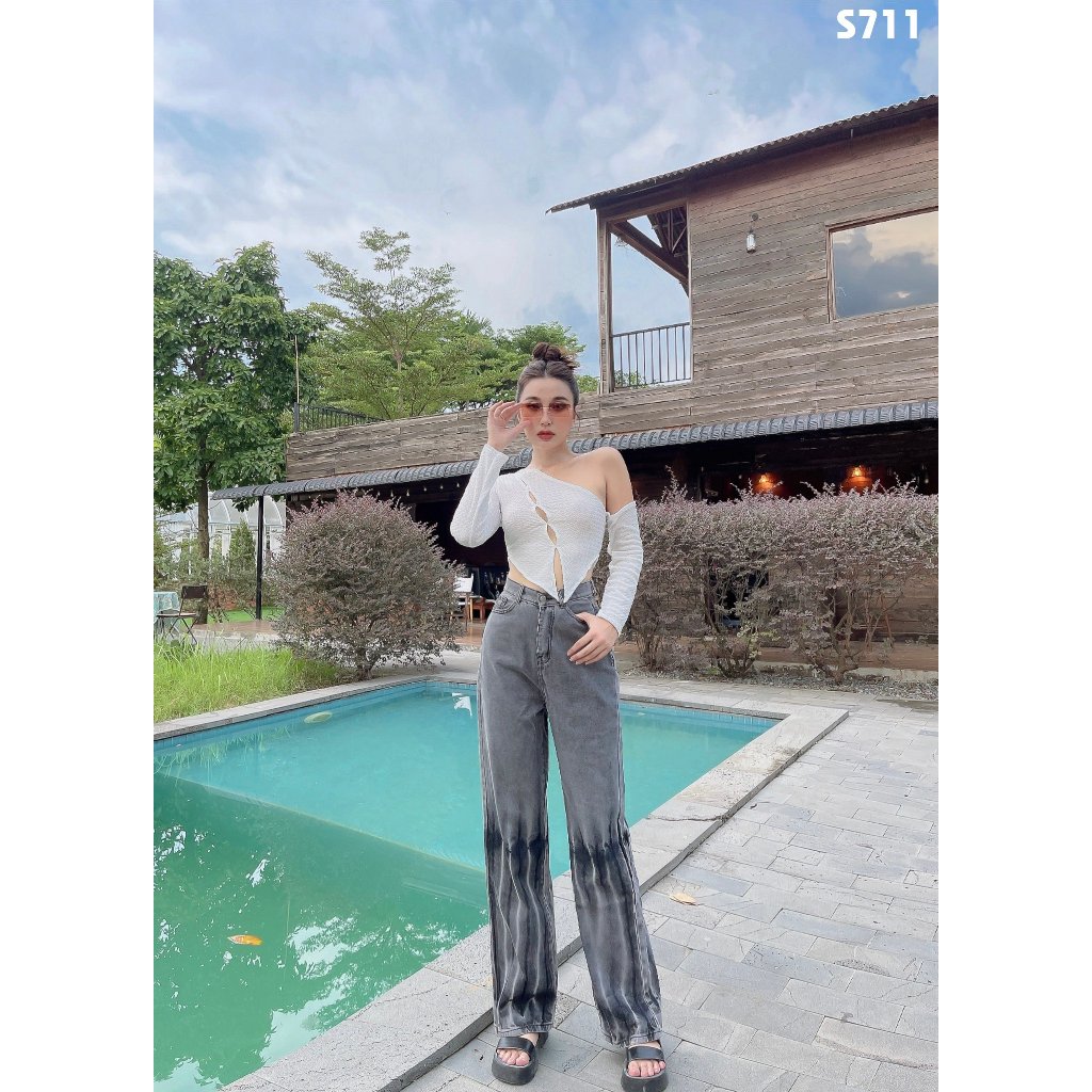 Quần Jeans Nữ Ống suông Phối Màu Thời trang