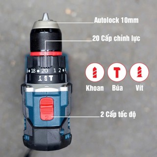 Máy khoan pin Boshun, máy khoan cầm tay 3 chức năng tặng bộ phụ kiện 24 chi tiết