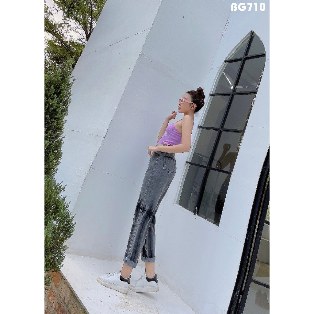 baggy jeans nữ phối màu thời trang
