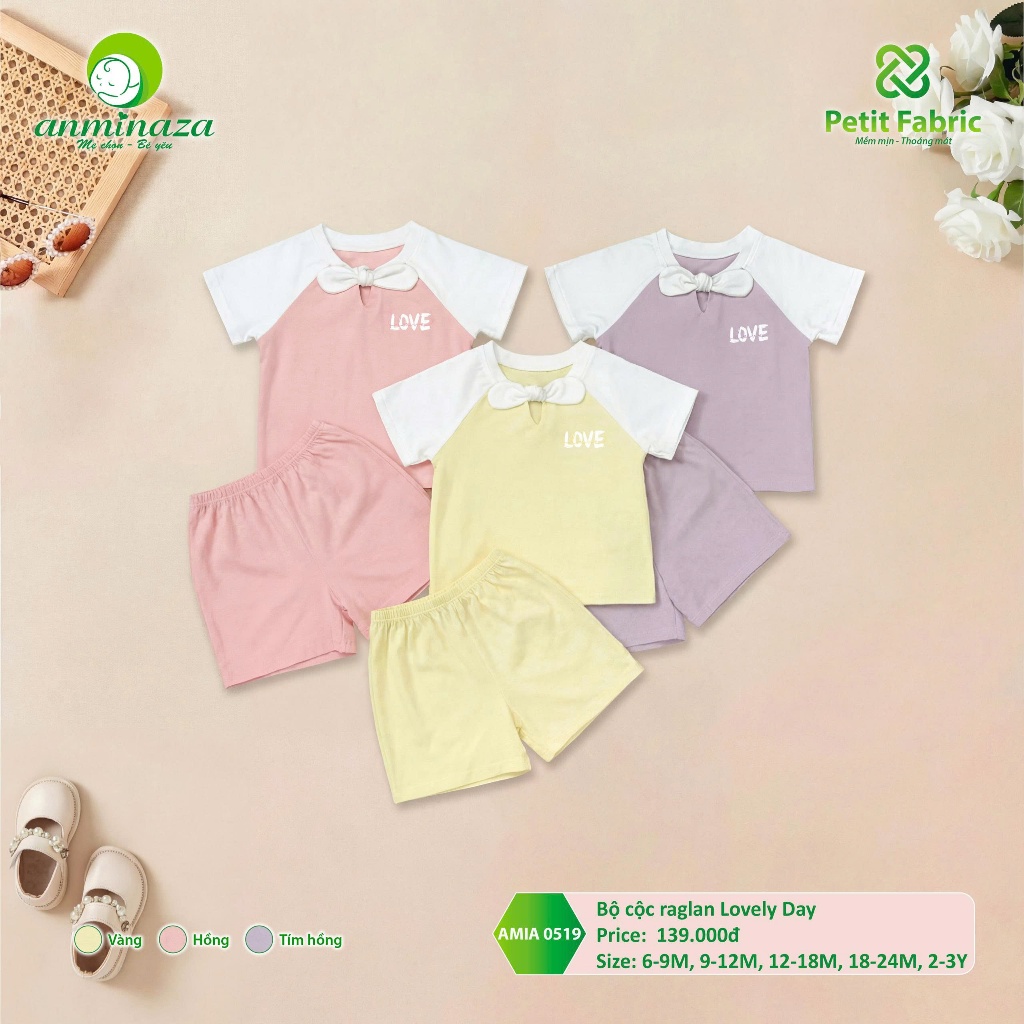 Bộ Cộc Bé Gái Lovely Day Anminaza Vải Sợi Tre Petit Mềm Mại Co Dãn - Hàng Chính Hãng AMI0519