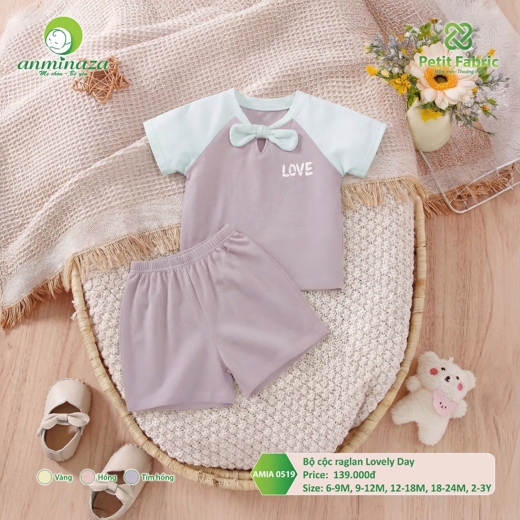 Bộ Cộc Bé Gái Lovely Day Anminaza Vải Sợi Tre Petit Mềm Mại Co Dãn - Hàng Chính Hãng AMI0519