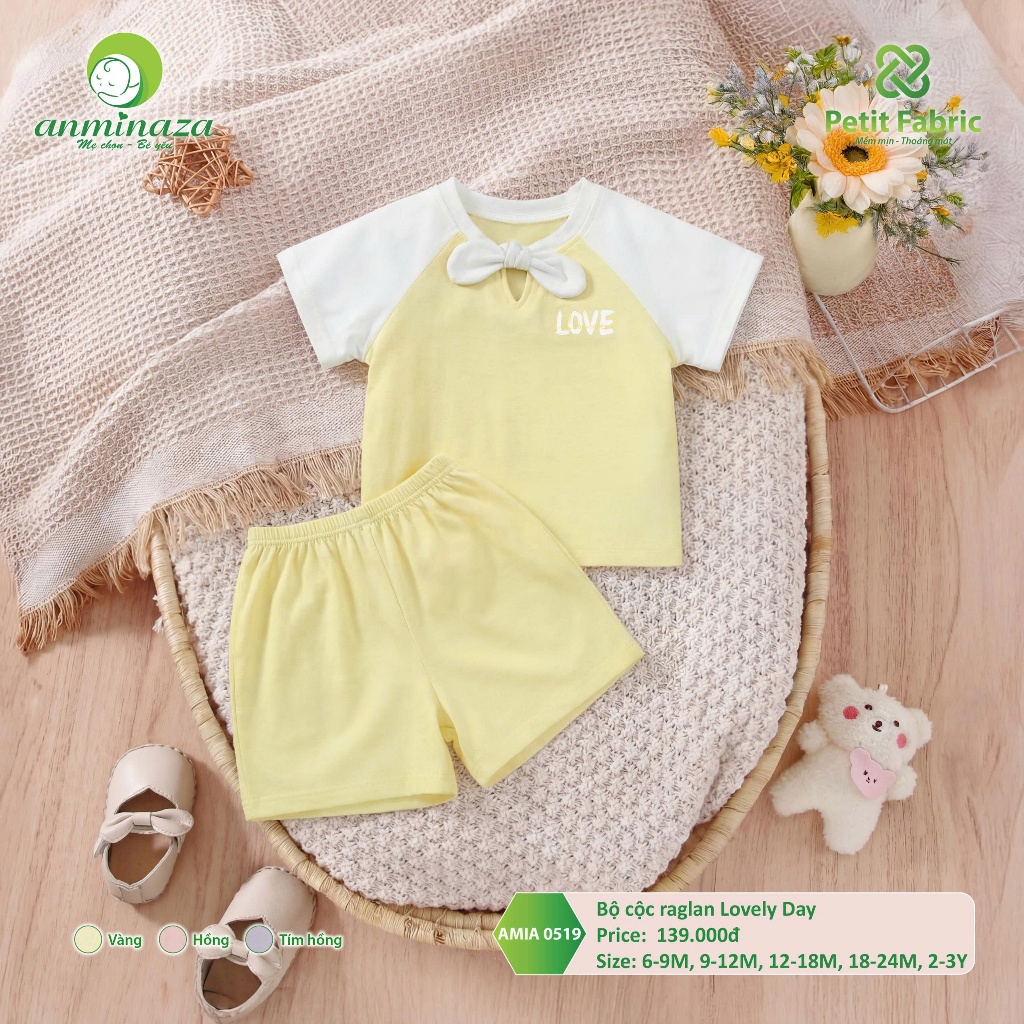 Bộ Cộc Bé Gái Lovely Day Anminaza Vải Sợi Tre Petit Mềm Mại Co Dãn - Hàng Chính Hãng AMI0519