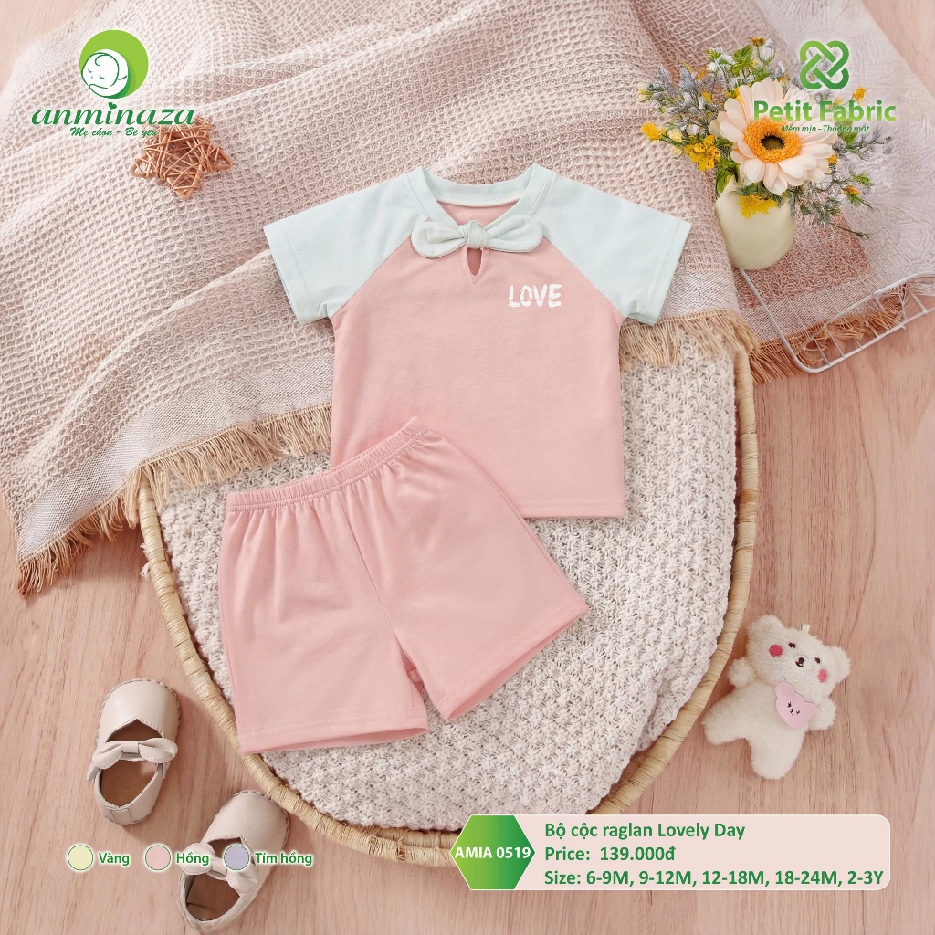 Bộ Cộc Bé Gái Lovely Day Anminaza Vải Sợi Tre Petit Mềm Mại Co Dãn - Hàng Chính Hãng AMI0519