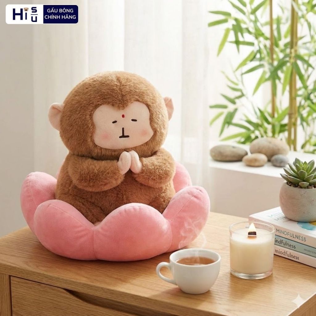 Gấu Bông Khỉ Tịnh Tâm Ngồi Đài Sen, Khỉ Bông Phong Cách Chữa Lành Giảm Stress Mang Lại Cảm Giác Bình An Quà Tặng Ý Nghia