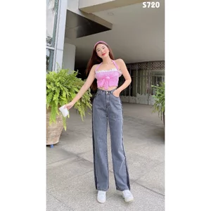 98-100cm quần jeans suông dài chất không co giãn
