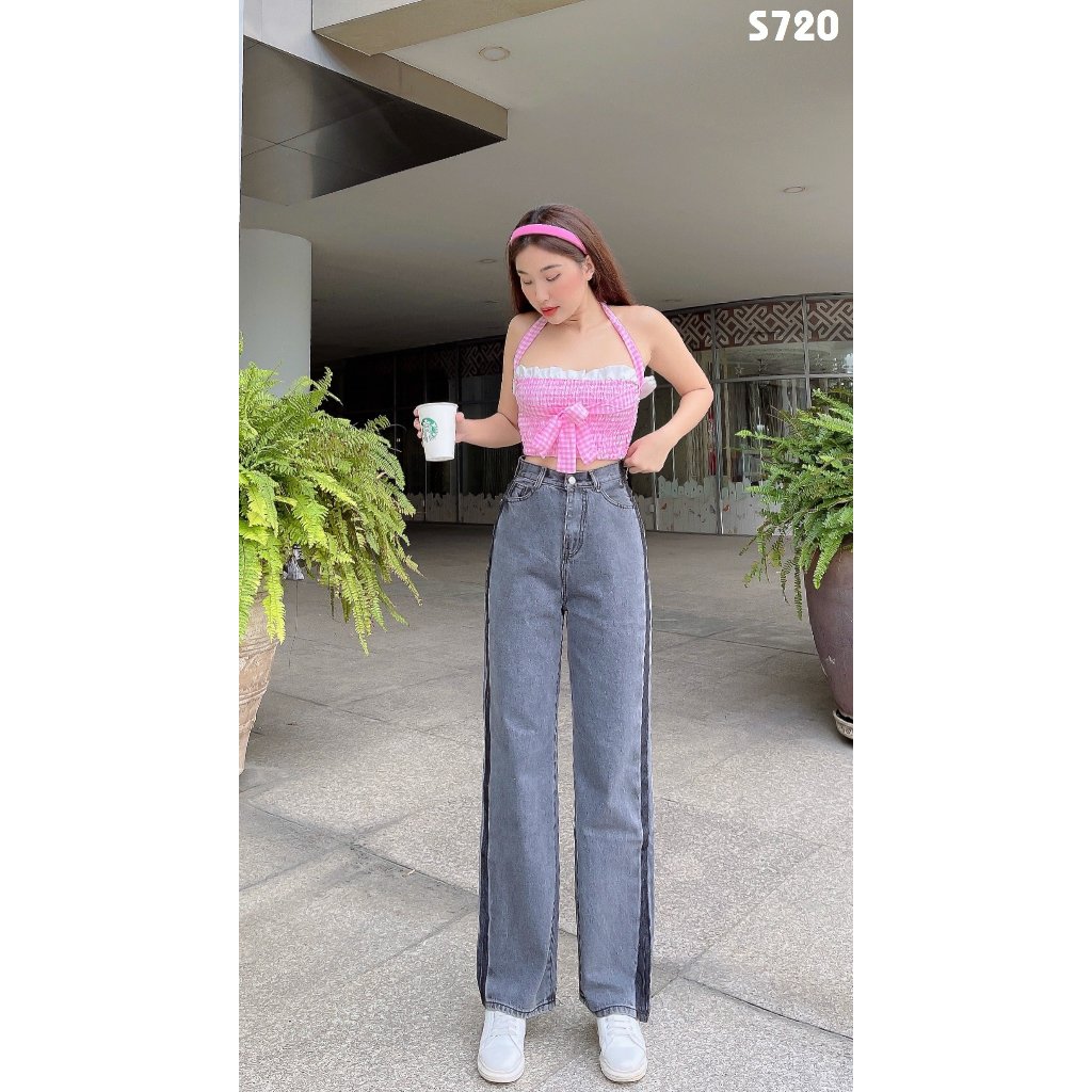 98-100cm quần jeans suông dài chất không co giãn