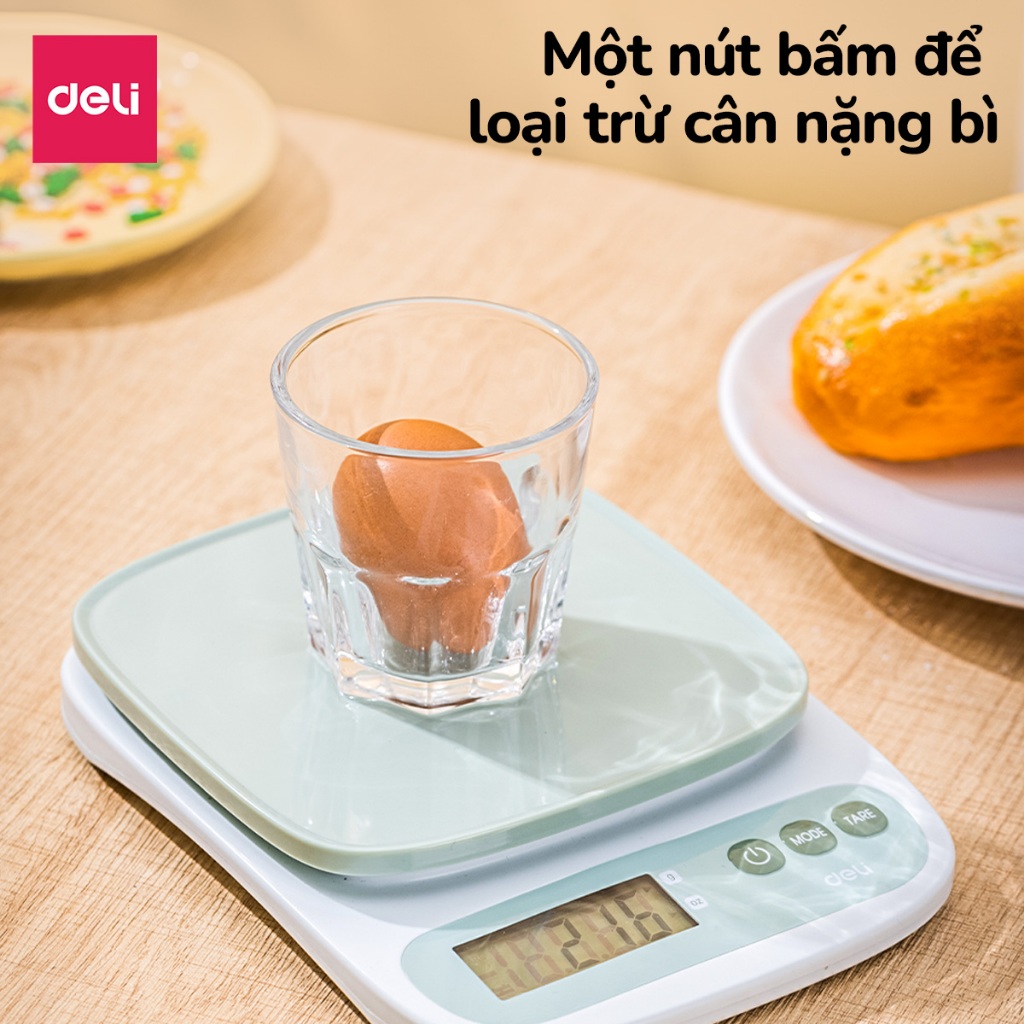 Cân Tiểu Ly DELI 1g-10Kg Đo Chính Xác 1 Gam Cân Điện Tử Nhà Bếp, Chuyển Đổi Đơn Vị gam/Oz Đo Trừ Bì Vật Chứa