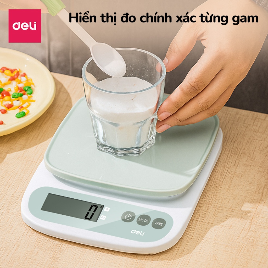 Cân Tiểu Ly DELI 1g-10Kg Đo Chính Xác 1 Gam Cân Điện Tử Nhà Bếp, Chuyển Đổi Đơn Vị gam/Oz Đo Trừ Bì Vật Chứa