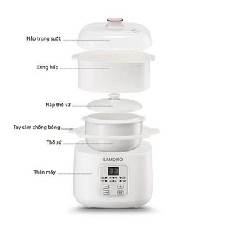 Nồi Nấu Chậm 0.8 Lít Samono SW-SC08B, Đa Năng Nấu Cháo Ninh Hầm Giữ Ấm, Giữ Trọn Chất Dinh Dưỡng - BH 1 năm