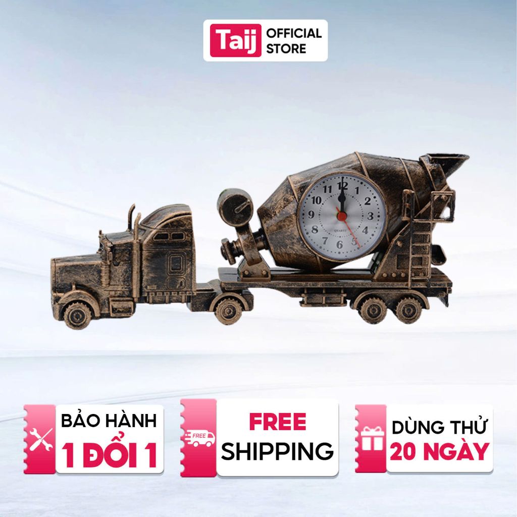 Đồng Hồ Báo Thức Xe Tải Vintage Phong Cách Bắc Âu – Đồng Hồ Để Bàn Decor Cổ Điển Màu Đồng Cổ Vàng Đen