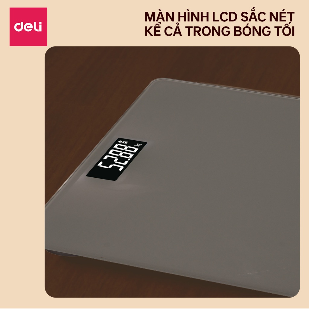 [GIÁ SỐC] Cân Điện Tử Sức Khỏe Deli Chịu Tải 180kg Màn Hình LED Mặt Kính Cường Lực BẢO HÀNH 3 THÁNG KÈM PIN THAY-E86121